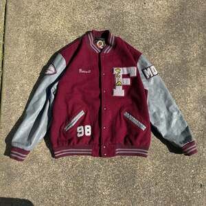 Vintage 90s Delong Franklin High School Letterman Varsity Jacket Burgundy Grey L